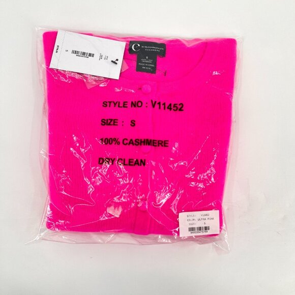 C by Bloomingdale's Women Ultra Pink Cashmere Crew Neck Cardigan Sweater Size M - Picture 2 of 2